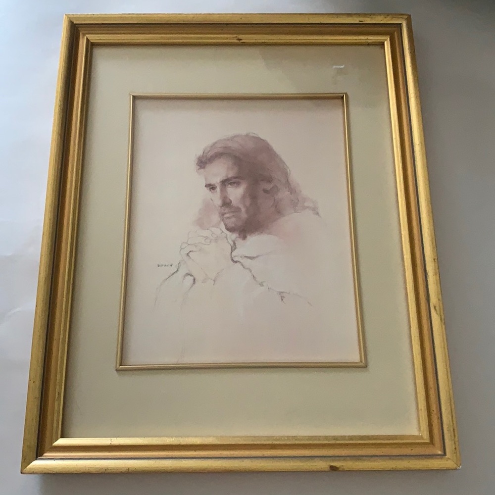Religious Drawing Print of Jesus 12 1/2 x 15 1/2 frame measurement